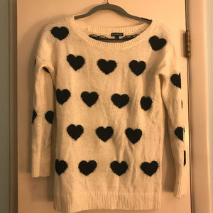 White Knit Sweater with Black Hearts